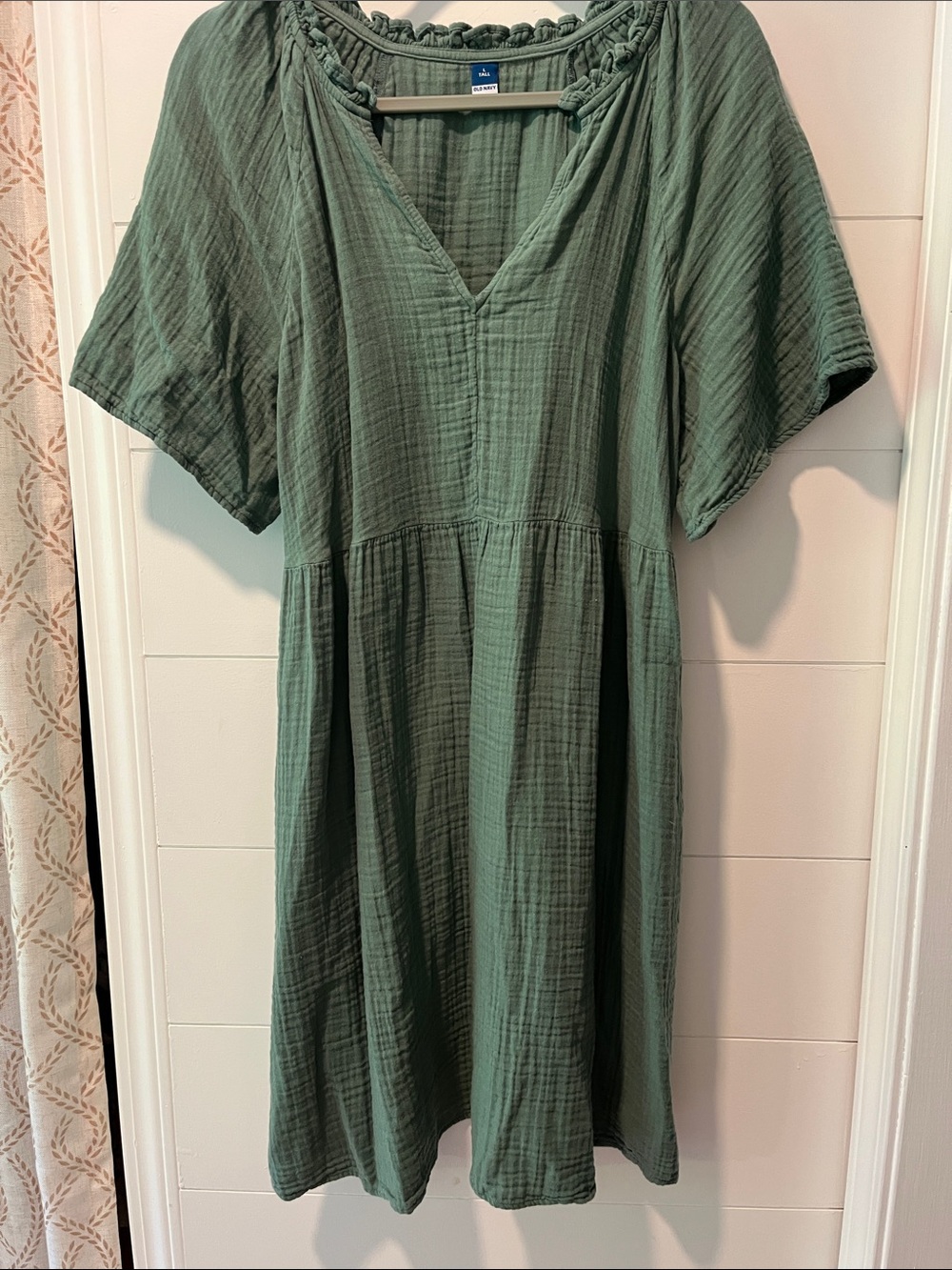 Old Navy Sage Green Gauze V-Neck Midi Dress